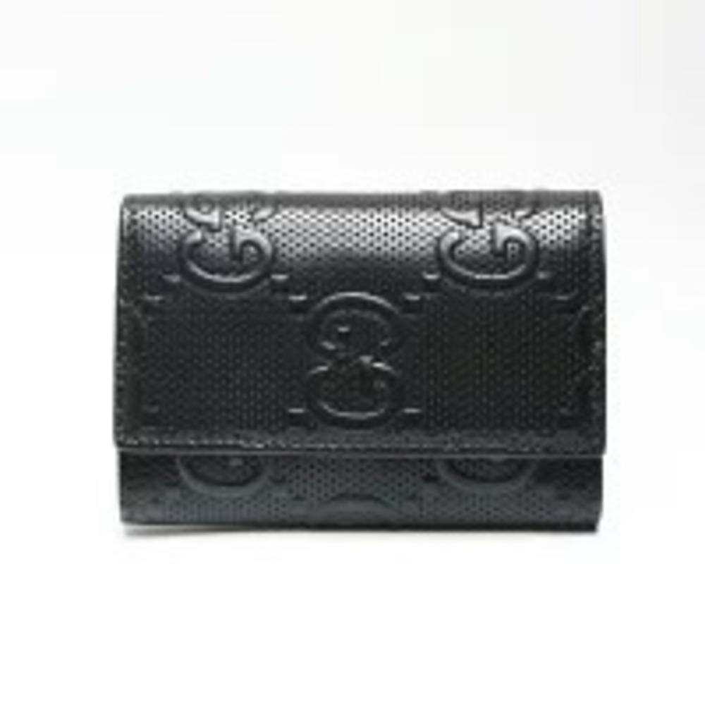 Gucci Leather GG Embossed Key Case Wallet Black